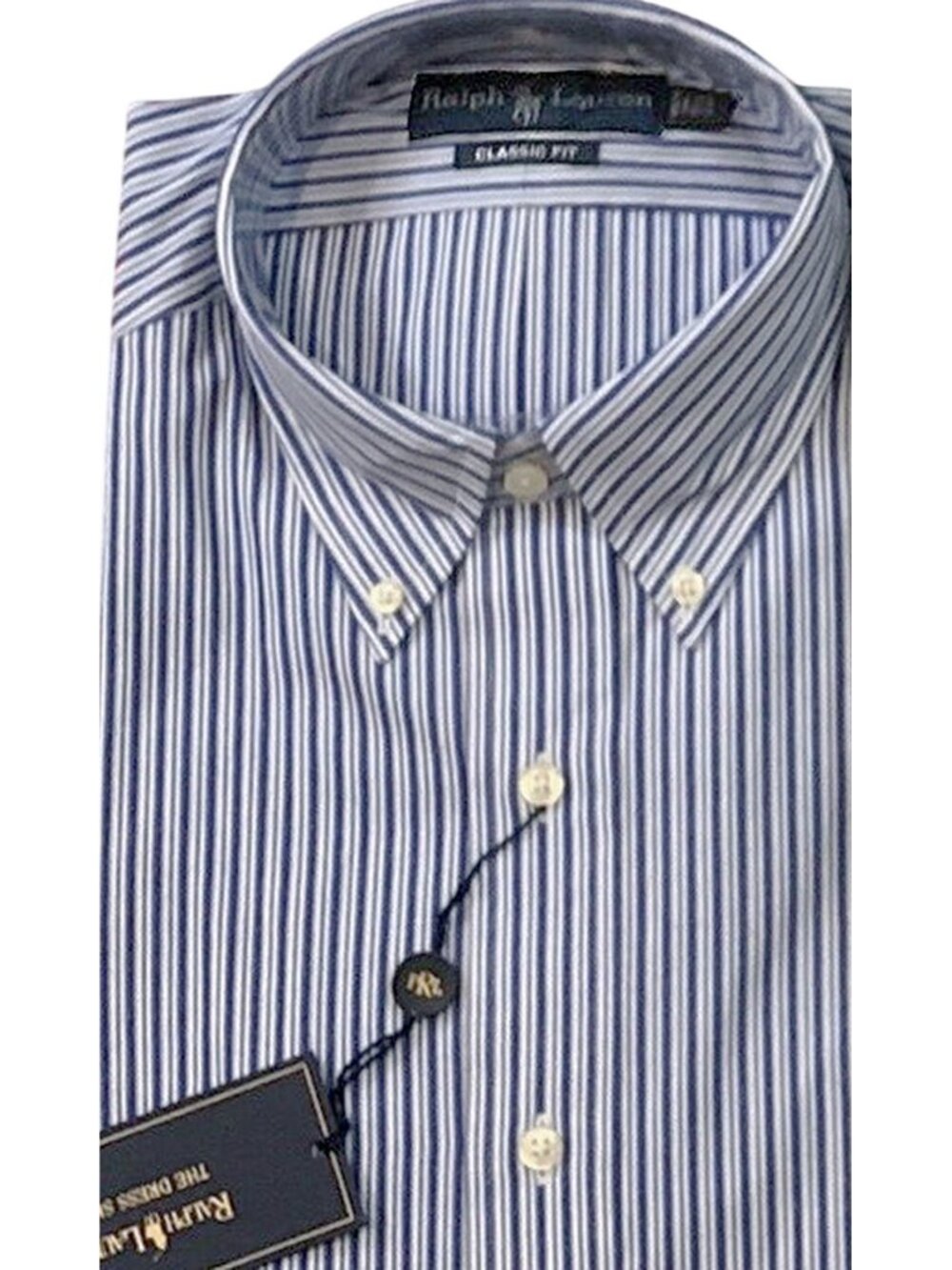 NEW Polo Ralph Lauren Dress Shirt!  15.5 32 33  White & Blue Stripe  Classic Fit